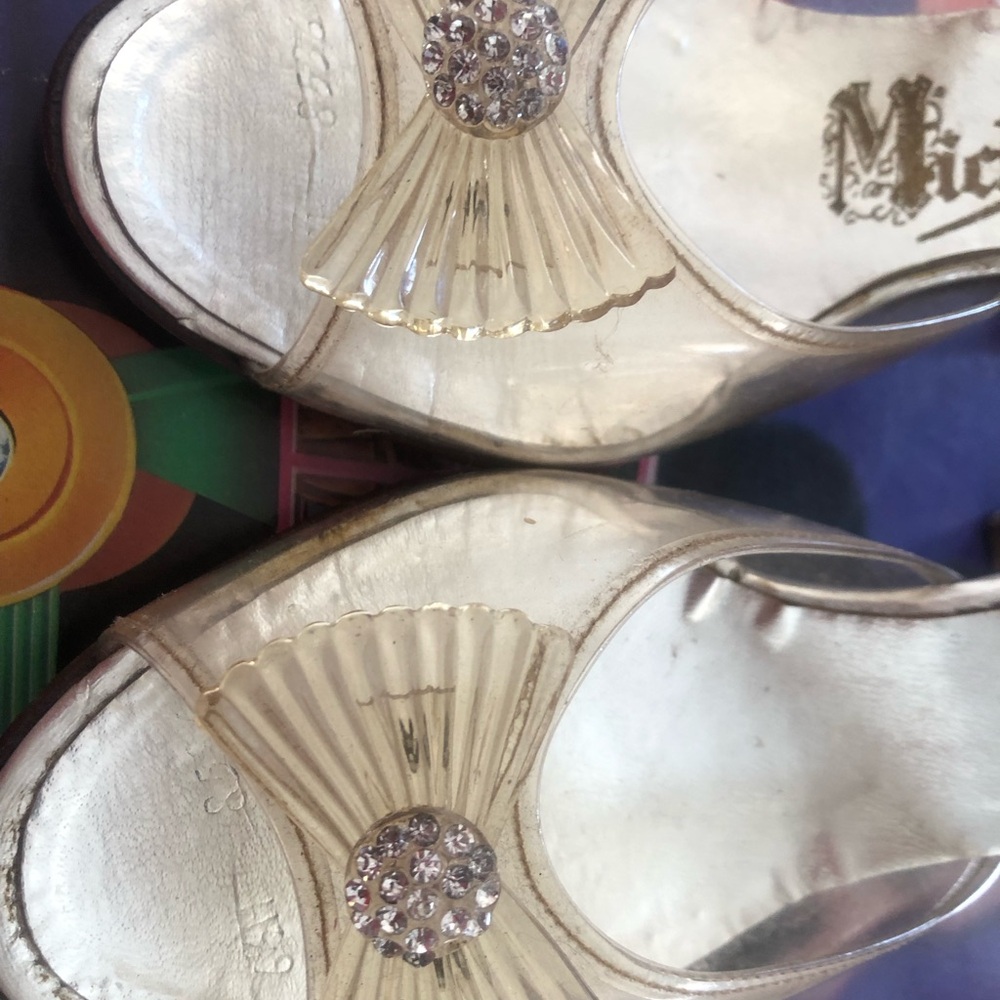 Angel Metallic Gold Strappy lucite vintage Heels in good condition
